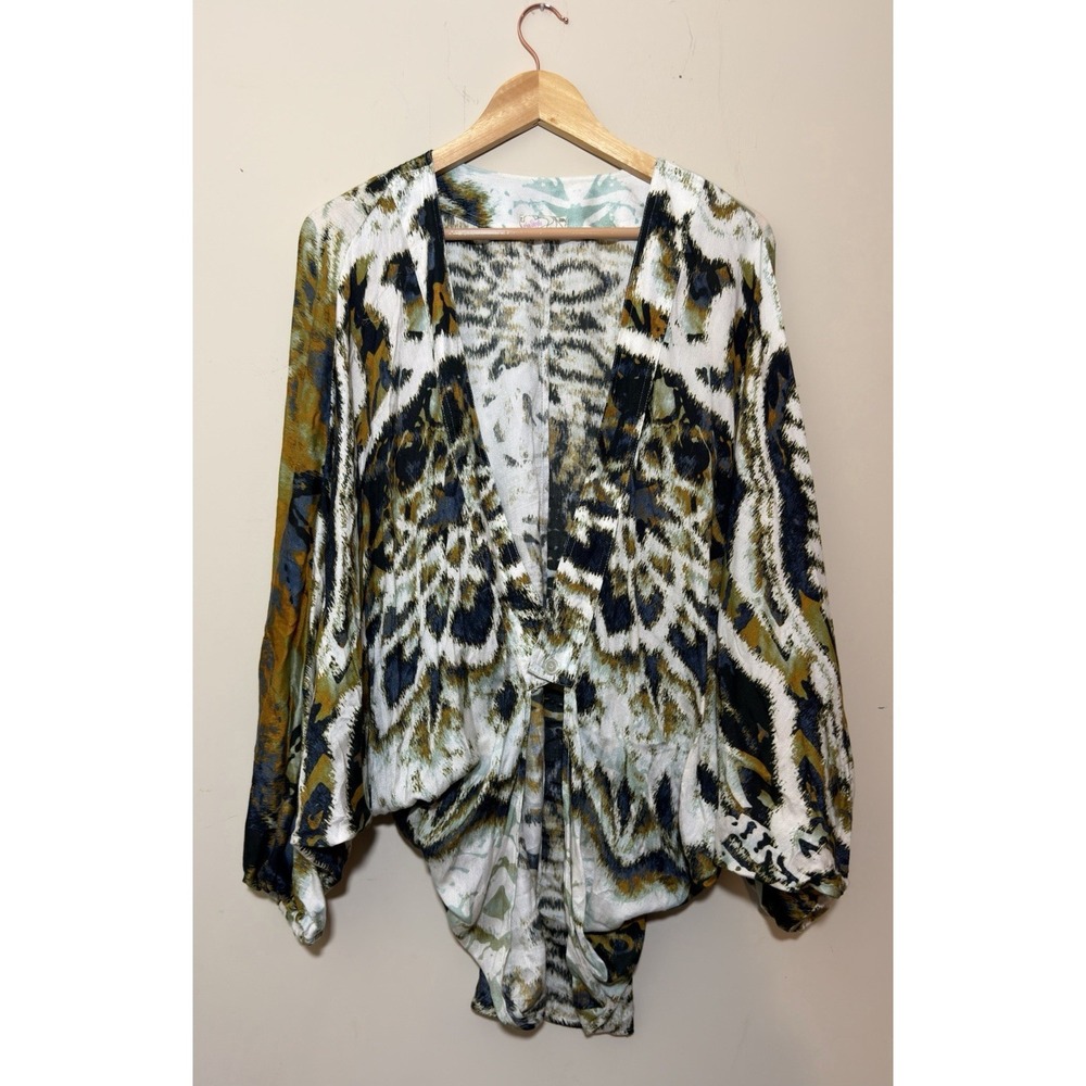 Free People Shrug Top Womens One Size Multicolor Boho Abstract Dolman Sleeve